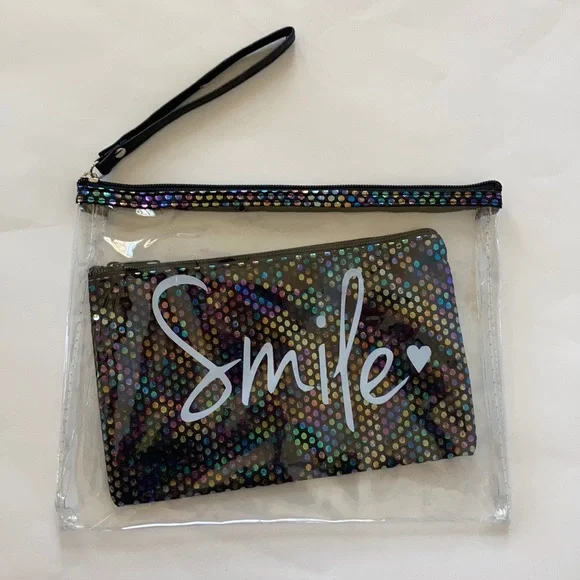 Black ‘SMILE’ Cosmetic/Travel Bag Set - Picture 1 of 4